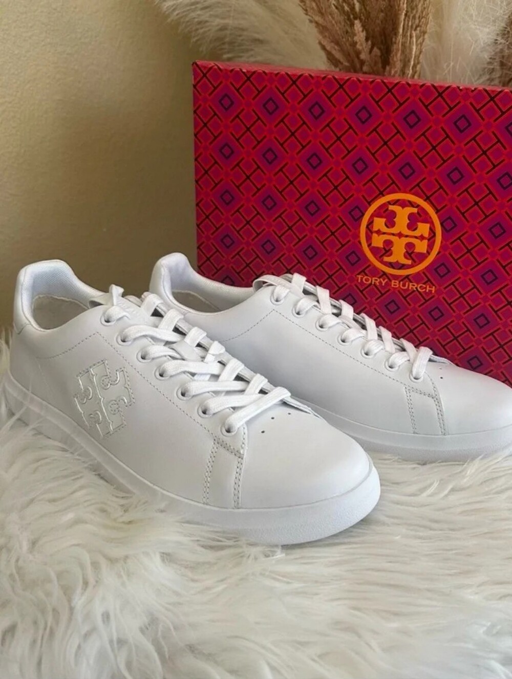 Tory  Burch Women Double T Howell Court Sneakers White US Size 6.5